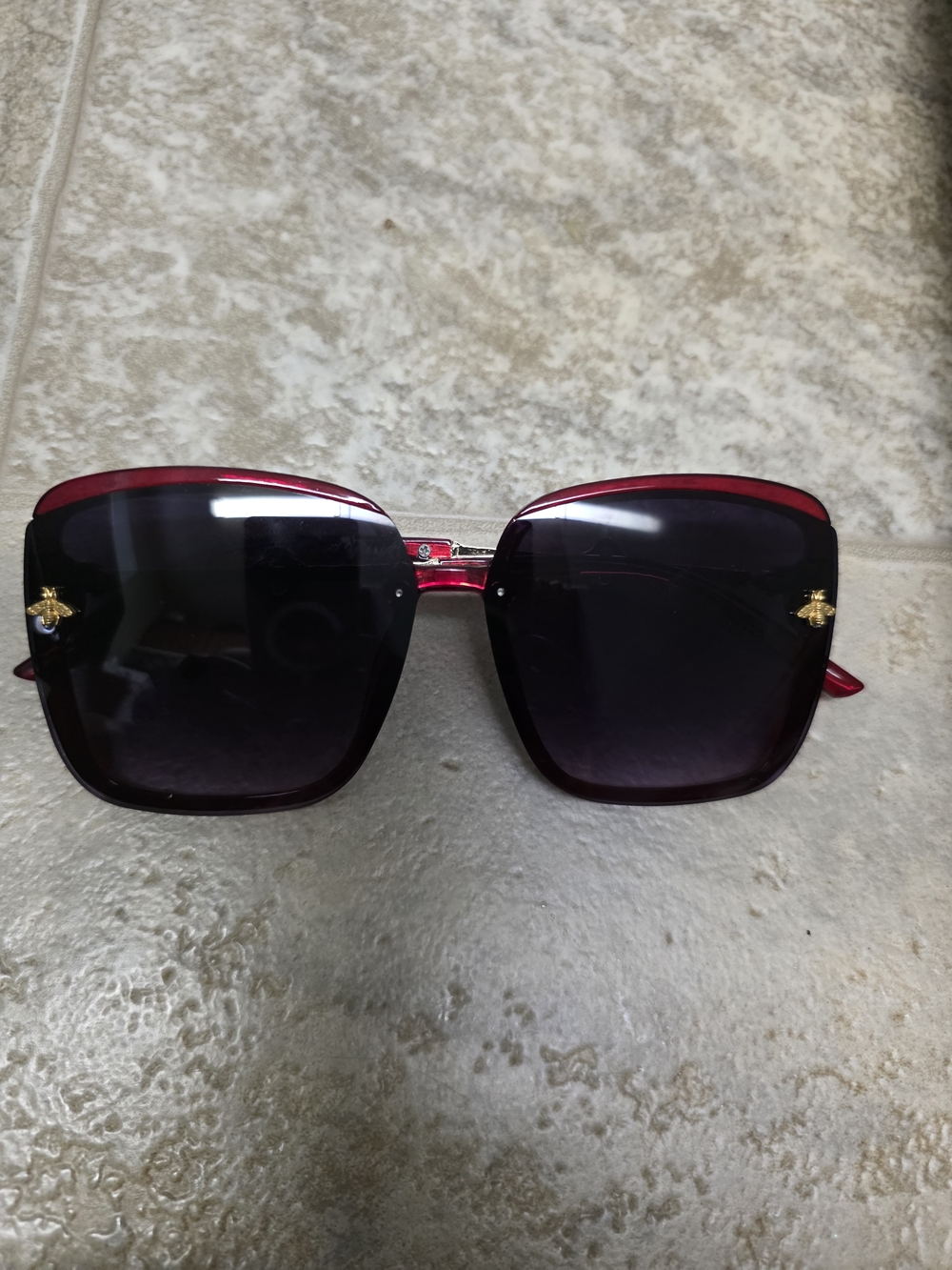 Women’s Red Square Sunglasses with Gold Bee Detail